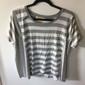 White and grey striped top